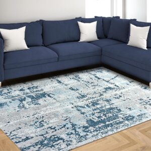 ingeroom abstract blue area rug, machine washable, non-slip backing, 5x7 feet, modern rug for living rooms, bedrooms and dining rooms