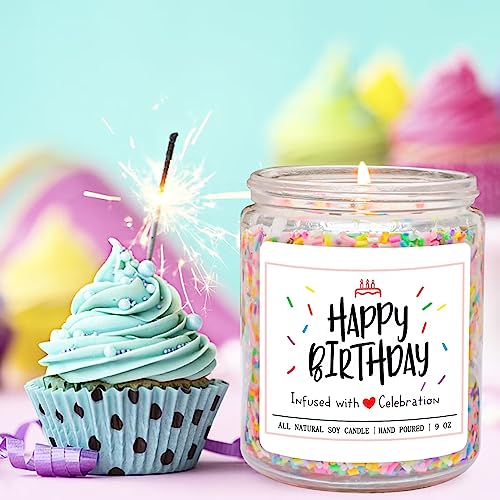 Homsolver Happy Birthday Candles Gifts for Women Men - Vanilla Birthday Cake Scent with Sprinkles Birthday Gifts for Women Men, Unique Best Friend Birthday Gifts Ideas, Happy Birthday Handmade Candles