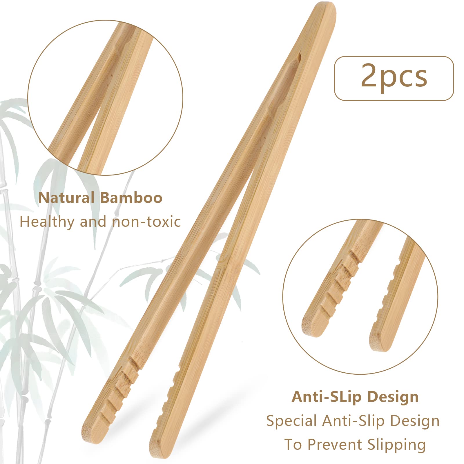 2 Pcs Toaster Tongs Bamboo Tongs Reusable Wooden Tongs Small Serving Tongs 7 Inches Long Tongs for Candy Pickle Waffle Sandwich Kitchen Grabber Tool