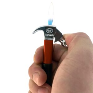 Meiegens Open Flame Butane Lighter, Axe Hammer Shaped Butane Lighter,Refillable Novelty Tool Lighter for Outdoor Indoor(Without Gas) (Hammer Red)