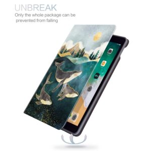 iPad 9Th Generation Case,iPad Case 9Th Generation,iPad 7Th Generation Case,iPad 8Th Generation Case 10.2 Multi-Angle Viewing Adjustable Stand Auto Wake/Sleep Whales Swimming in The Deep Sea Mountain