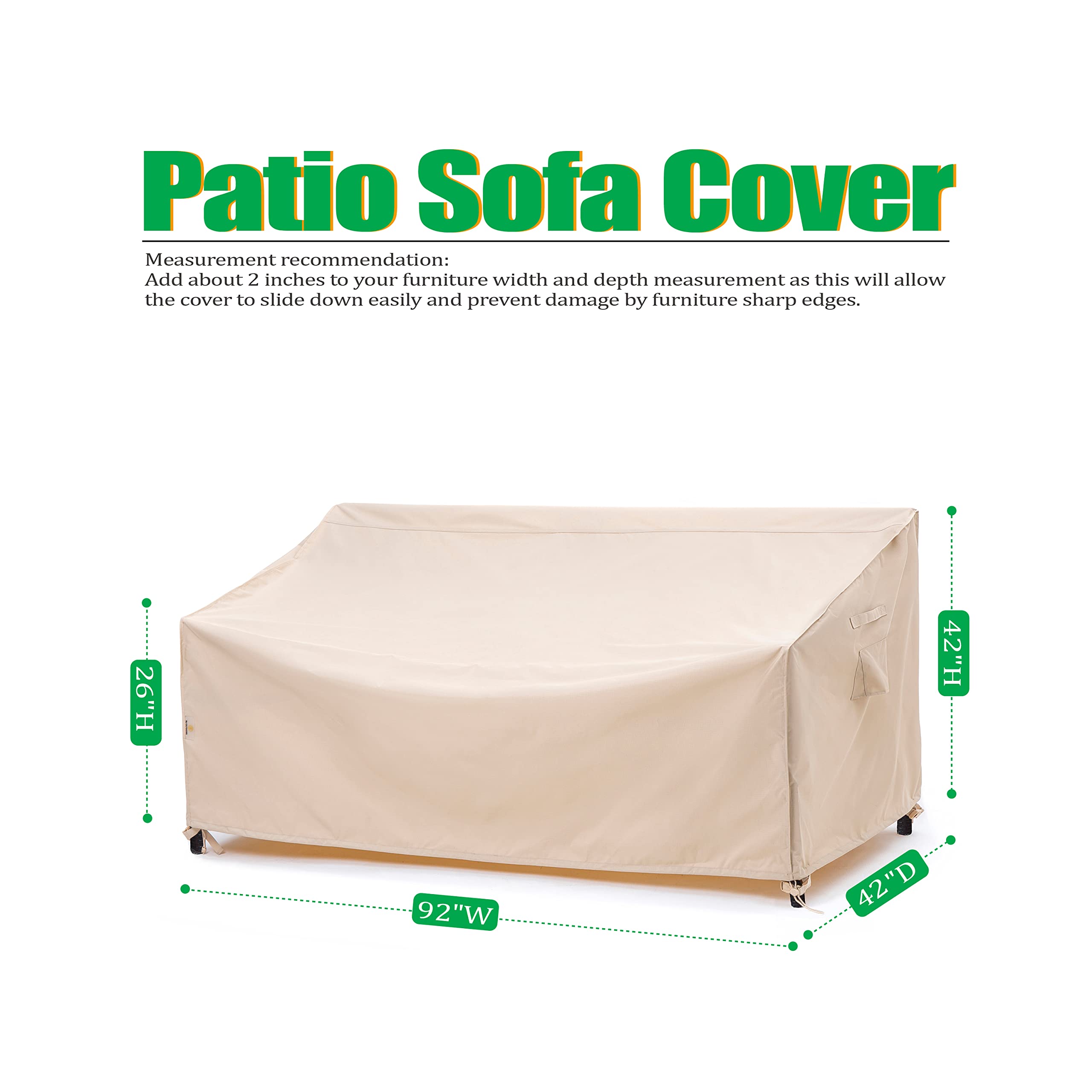 F&J Outdoors X-Large 3-Seater Sofa Cover Waterproof Anti-UV Patio Furniture Cover,92Wx42Dx42H Inches