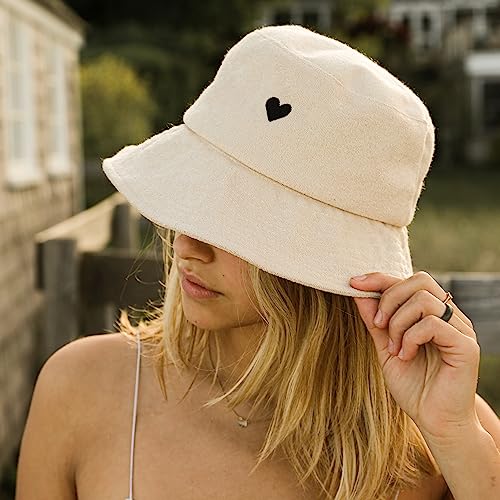 Atticus Poetry Bucket Hat, Love Her But Leave Her Wild - Trendy Summer Girl Terry Cloth Cap, Sun Hats for Women, One Size (Khaki, Heart)