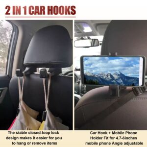 2 In 1 Car Seat Hooks for Purses and Bags with Phone Holder, 360 Degrees Rotation Headrest Hooks, Car Headrest Hidden Hook, Universal Car Headrest Storage Organizer Hanger Hook, Red