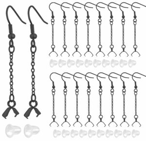 20pcs stainless steel french earring hooks hypoallergenic earring fish hooks with beaded chains pinch bail clasps and 20pcs clear earring backs for diy crafts jewelry making, black