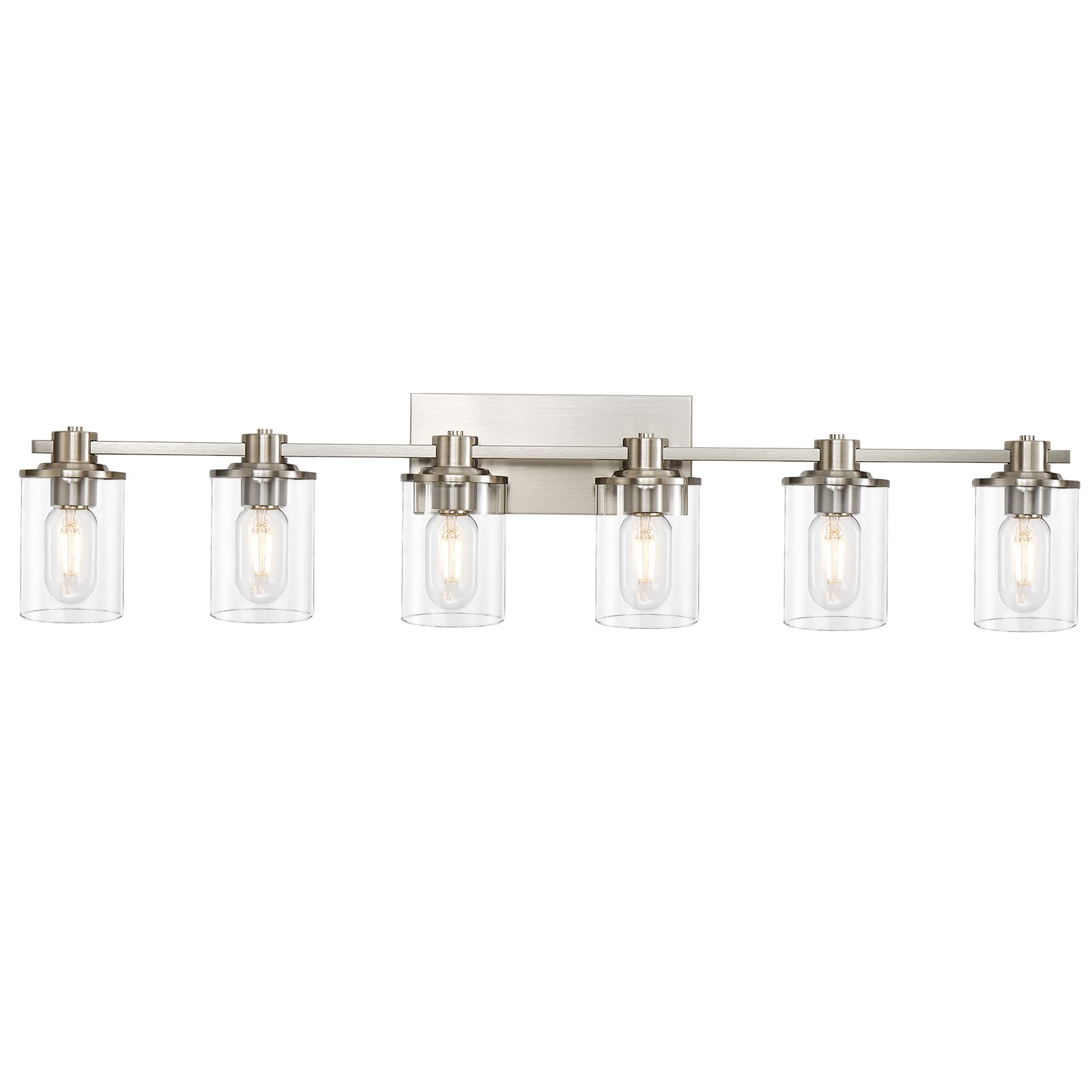 XGFOURSEVEN Brushed Nickel Bathroom Vanity Light, 6-Light Bathroom Light Fixtures with Clear Glass Shade, Nickel Wall Sconce for Bathroom Lighting (Brushed Nickel, 6 Light)