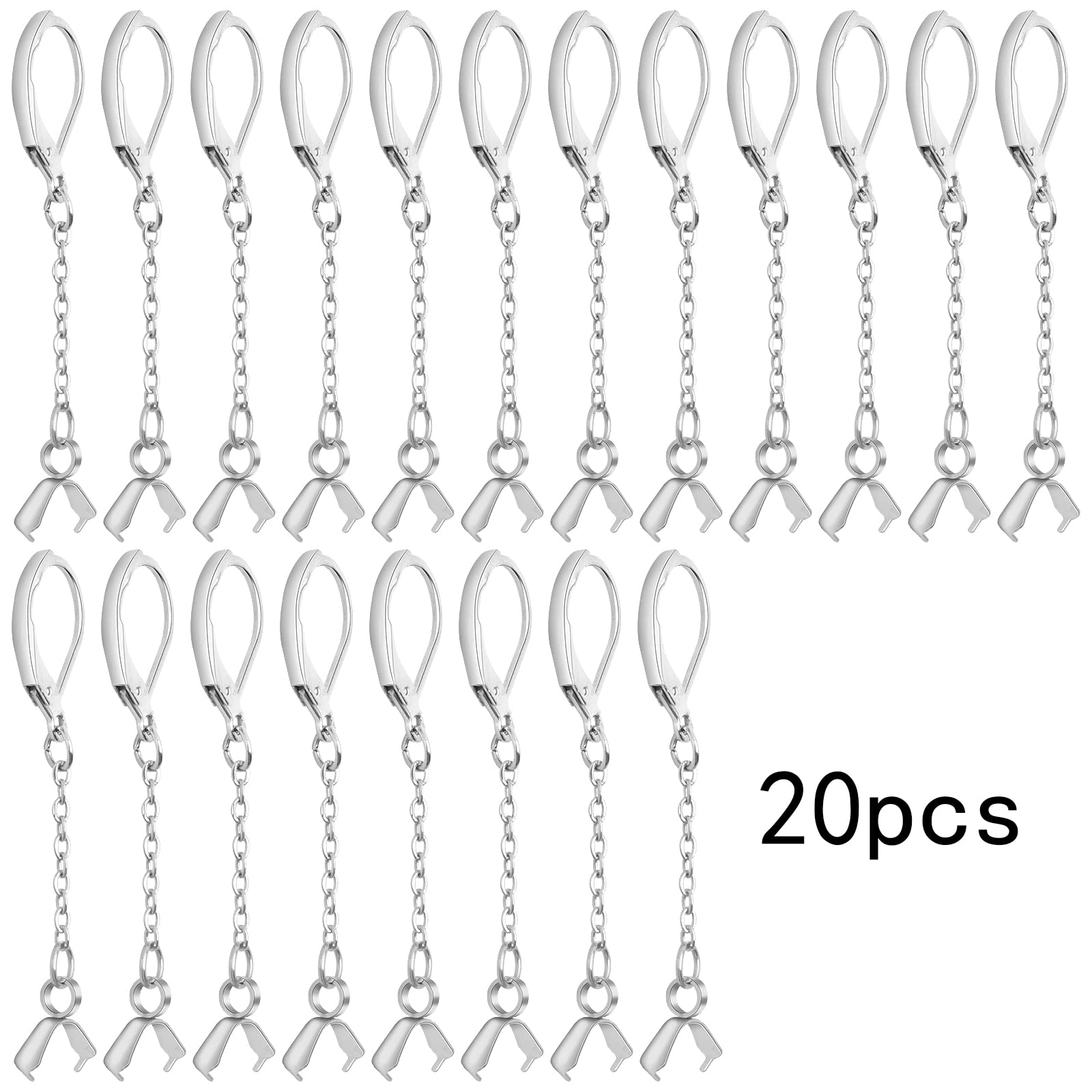 20pcs Stainless Steel Leverback Earring Hooks Hypoallergenic Ear Wires Earring Hooks with Beaded Chains Pinch Bail Clasps for DIY Earrings Jewelry Making Findings