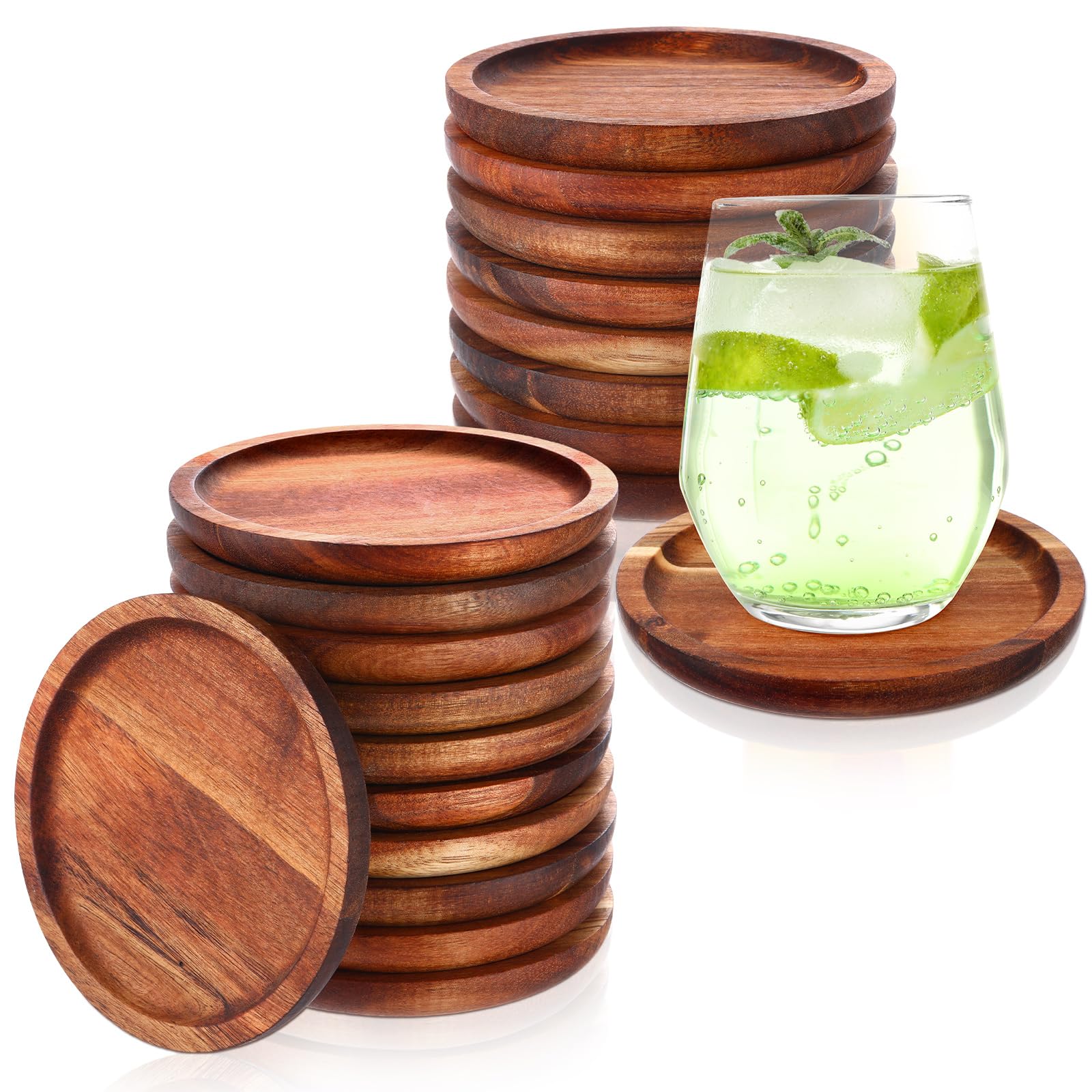 Gejoy 20 Pcs Wooden Coasters for Drinks 5 Inch Natural Acacia Wood Coaster Set Stackable Round Coasters Bulk for Coffee Tabletop Protection for Any Kind of Cups Housewarming Gifts Home Bar Table Decor