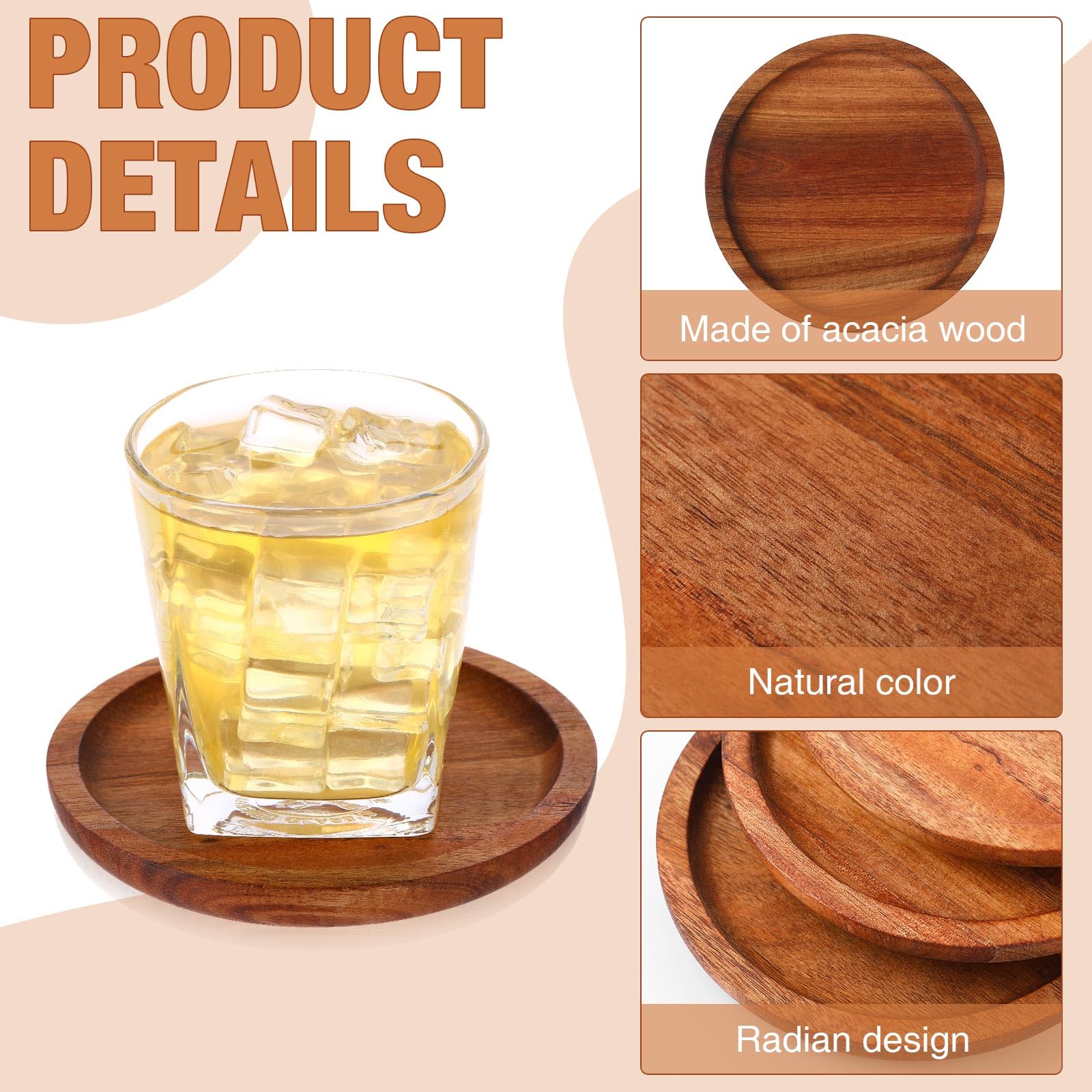 Gejoy 20 Pcs Wooden Coasters for Drinks 5 Inch Natural Acacia Wood Coaster Set Stackable Round Coasters Bulk for Coffee Tabletop Protection for Any Kind of Cups Housewarming Gifts Home Bar Table Decor