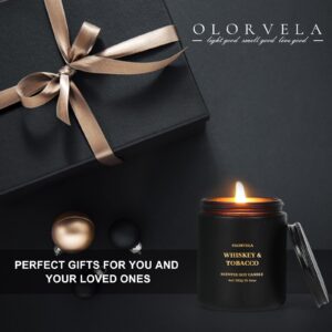 olorvela Scented Candles for Men Candles for Home Scented Candles Gifts for Women and Men 8oz, 50hr Burn Time, All Natural Soy Candle Refreshing Whiskey & Tobacco Scented