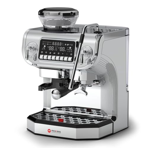 Mcilpoog TC530 Espresso Machine with Milk Frother，Semi Automatic Coffee Machine with Grinder,Easy To Use Espresso Coffee Maker with 5.5 inch Large Screen,15 Bar Pressure Pump,PID Temperature Control.