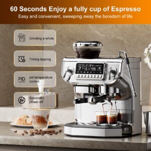 Mcilpoog TC530 Espresso Machine with Milk Frother，Semi Automatic Coffee Machine with Grinder,Easy To Use Espresso Coffee Maker with 5.5 inch Large Screen,15 Bar Pressure Pump,PID Temperature Control.