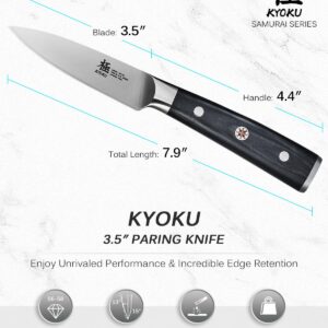 KYOKU 3.5" Paring Knife, Samurai Series Peeling Knife with Pakkawood Handle, Japanese High Carbon Steel Sharp Knife, Full Tang Small Kitchen Knife for Fruit Peeling & Slicing with Sheath and Case