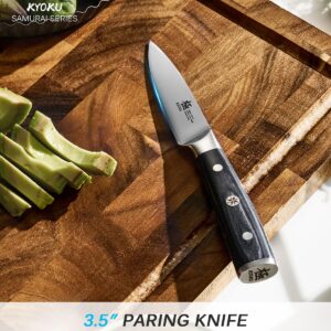 KYOKU 3.5" Paring Knife, Samurai Series Peeling Knife with Pakkawood Handle, Japanese High Carbon Steel Sharp Knife, Full Tang Small Kitchen Knife for Fruit Peeling & Slicing with Sheath and Case