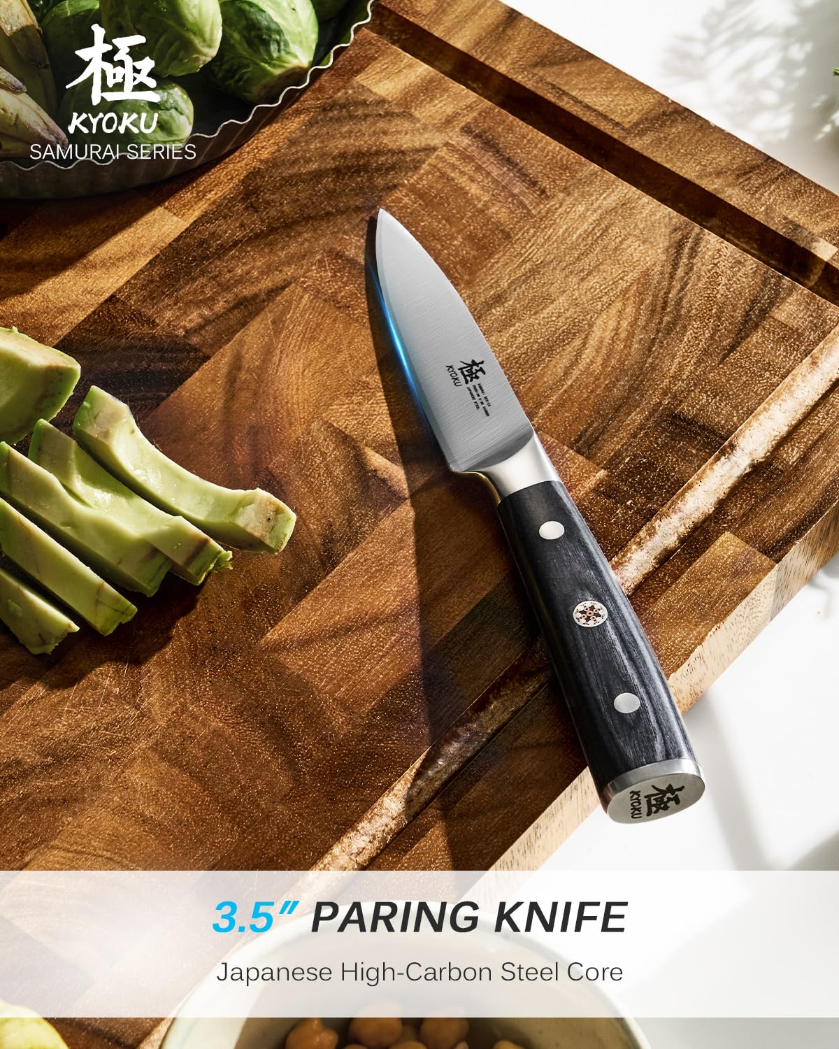 KYOKU 3.5" Paring Knife, Samurai Series Peeling Knife with Pakkawood Handle, Japanese High Carbon Steel Sharp Knife, Full Tang Small Kitchen Knife for Fruit Peeling & Slicing with Sheath and Case