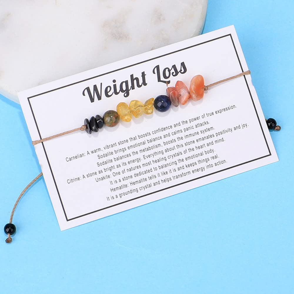 tenghong2021 Chakra Crystal Beaded Bracelet with Wish Card Adjustable Spiritual Anxiety Stone Beads Braide String Bracelet Yoga Meditation for Women Men Jewelry Birthday Gifts-Weight Loss