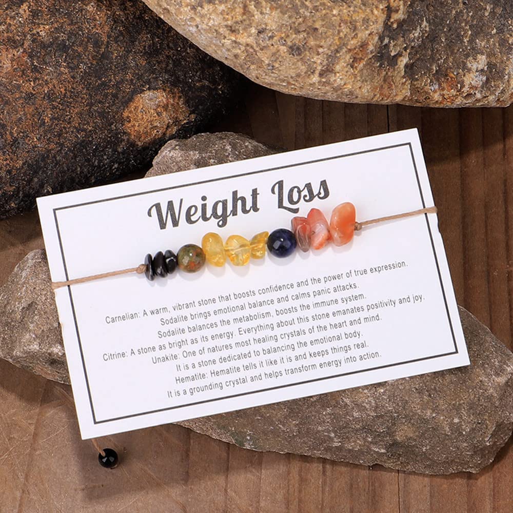 tenghong2021 Chakra Crystal Beaded Bracelet with Wish Card Adjustable Spiritual Anxiety Stone Beads Braide String Bracelet Yoga Meditation for Women Men Jewelry Birthday Gifts-Weight Loss