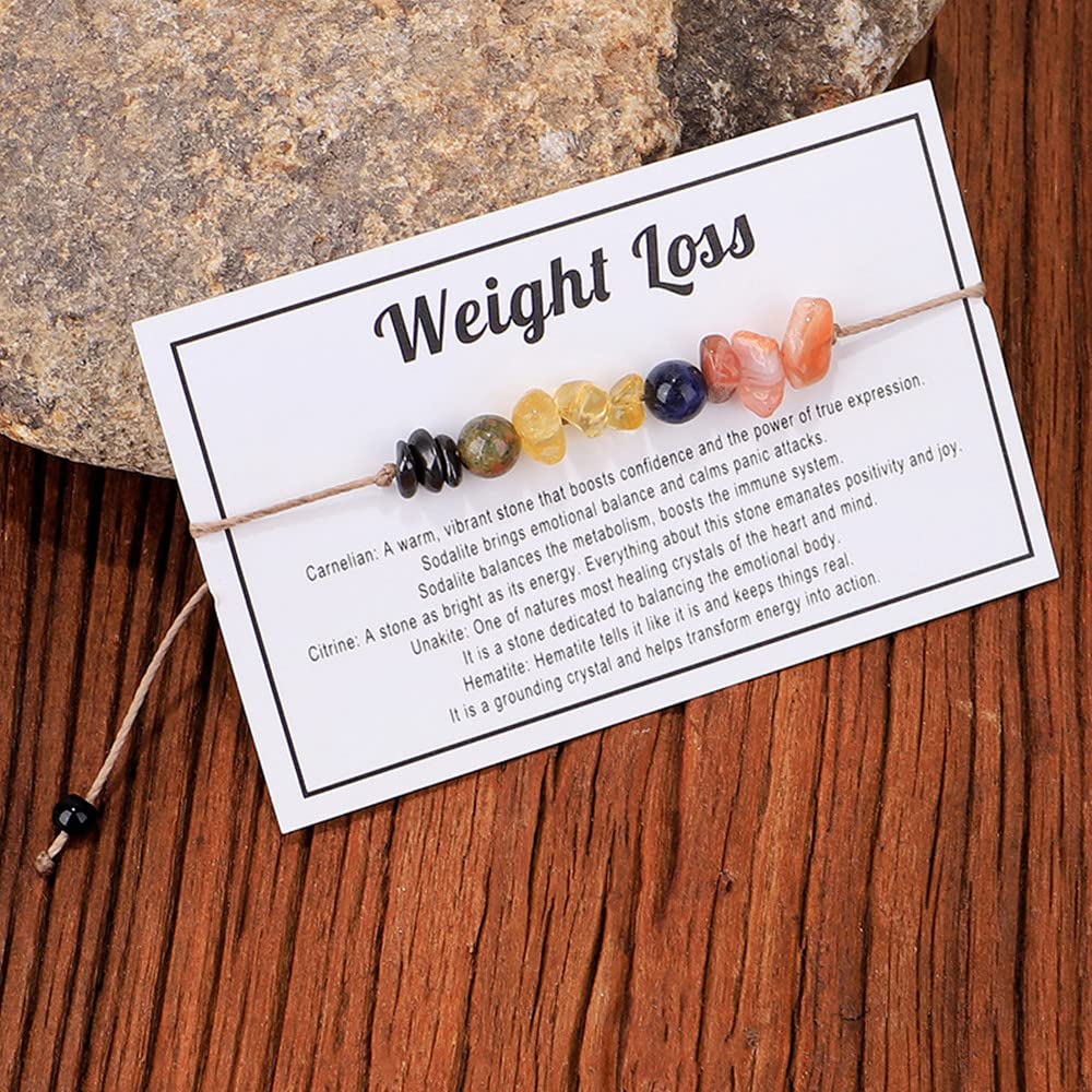 tenghong2021 Chakra Crystal Beaded Bracelet with Wish Card Adjustable Spiritual Anxiety Stone Beads Braide String Bracelet Yoga Meditation for Women Men Jewelry Birthday Gifts-Weight Loss