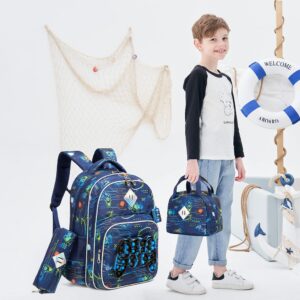 Meetbelify Backpack for Boys School Bag with Lunch Box for Elementary Kindergarten Kids Backpack Set for Boys Age 6-8