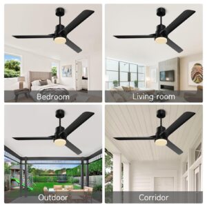 alescu Ceiling Fans with Lights and Remote,52”Black Indoor and Outdoor Ceiling Fan,Modern Ceiling Fans with Reversible DC Motor for Patio Living Room, Bedroom