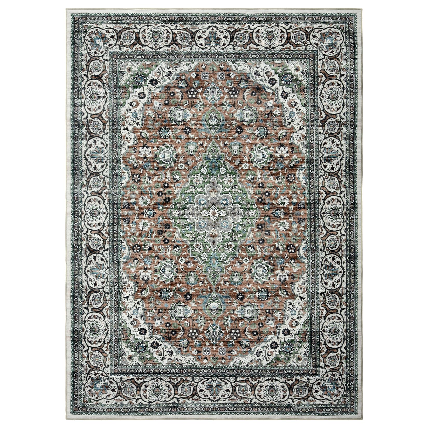 RUGSREAL 8x10 Area Rug Oriental Medallion Living Room Rug Machine Washable Throw Rug Stain & Water Resistant Washable Rug Non-Shedding Indoor Floor Cover for Bedroom Dining Room, Green, 8x10 Feet