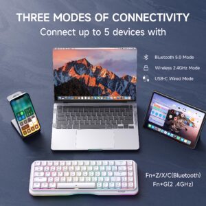 KEMOVE K68 Wireless Mechanical Keyboard Triple Mode 2.4G/BT5.1/USB-C, 60% Gaming Keyboard 68 Keys Hot Swappable Gateron Slive Switches with RGB Backlit/Lighting Strip 3000mAh Battery NKRO, White