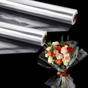 ctosree 328 ft clear cellophane wrap roll 3 mil thicken cellophane roll 31.5 inches wide gift wrapping paper flower wrapping paper for gift basket wrap flower crafts wrapping, 2 packs, 164 ft for each