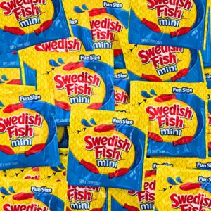 swedish fish mini soft and chewy candy fun size, individually wrapped packs, 64 count bulk