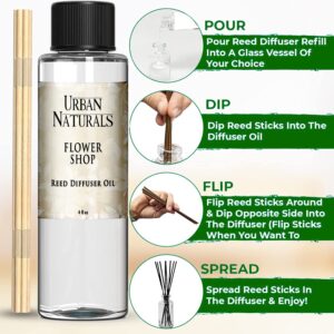 Urban Naturals Flower Shop Scented Oil Reed Diffuser Refill with Free Set of Reed Sticks! Violets, Daisies, Hyacinth & Rose Fragrance Notes