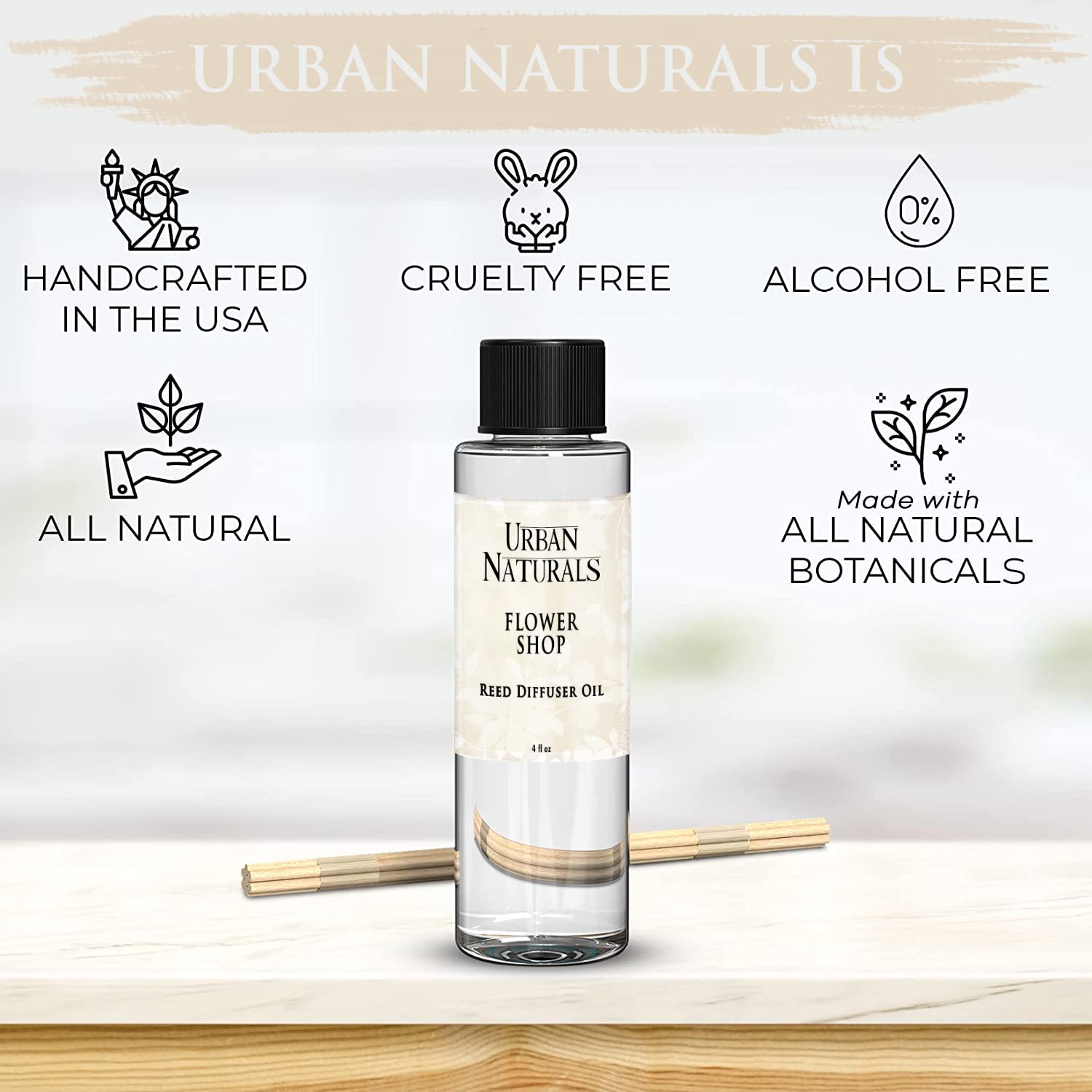 Urban Naturals Flower Shop Scented Oil Reed Diffuser Refill with Free Set of Reed Sticks! Violets, Daisies, Hyacinth & Rose Fragrance Notes