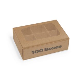 Modsy Baking Mini Truffle Boxes - Kraft | VERY SMALL 6 Treats - Window and Dividers | 5 x 3.5 x 1.57 Inches | Pack of 100