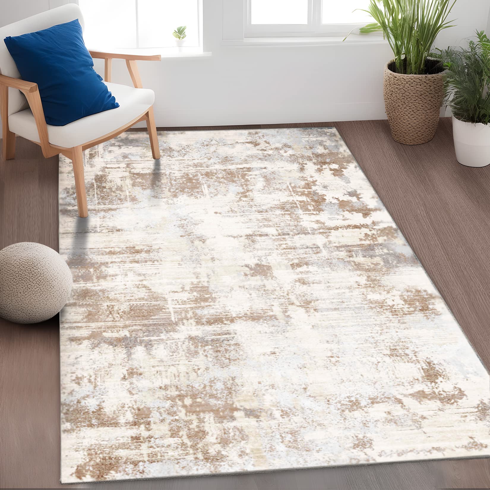 Area Rug Living Room Rugs: 3x5 Indoor Soft Fluffy Rug Abstract Carpet for Bedroom Kitchen Dining Room Floor Washable Plush Throw Small Accent Rug Home Office Nursery Decor - Beige