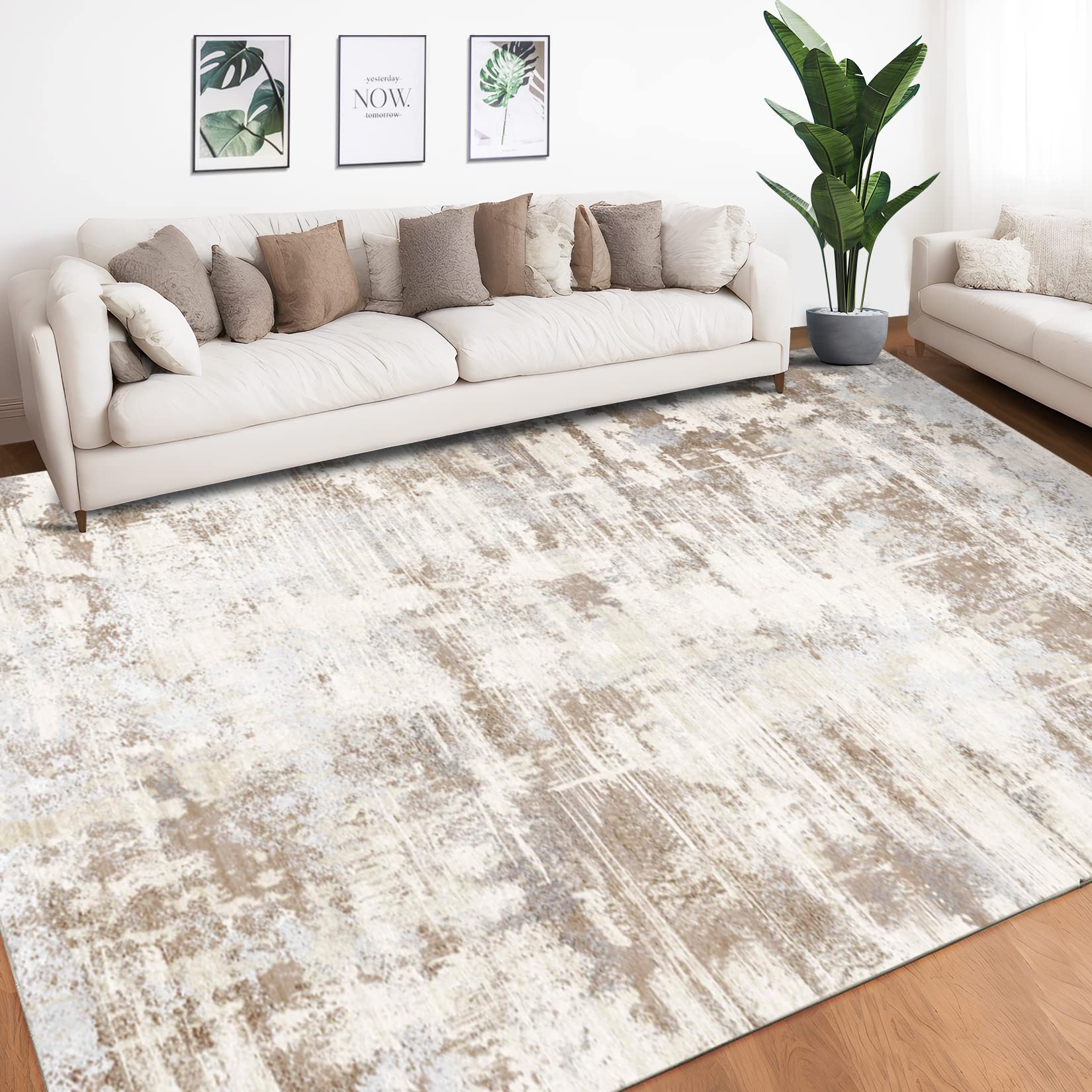 Area Rug Living Room Rugs: 3x5 Indoor Soft Fluffy Rug Abstract Carpet for Bedroom Kitchen Dining Room Floor Washable Plush Throw Small Accent Rug Home Office Nursery Decor - Beige