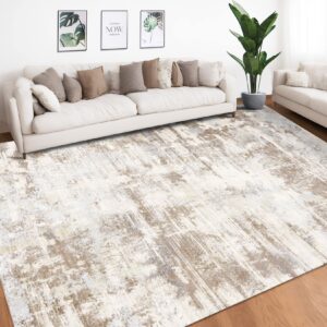 Area Rug Living Room Rugs: 8x10 Indoor Soft Fluffy Rug Abstract Carpet for Bedroom Kitchen Dining Room Floor Washable Plush Throw Large Accent Rug Home Office Nursery Decor - Beige