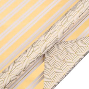 AUCLAY Reversible Wrapping Paper for Birthday Christmas Wedding Baby Shower Holiday - Gold Foil Stripe and Geometric Design - All Occasion Gift Wrap Paper Roll, 17.7 Inch X 33 Feet