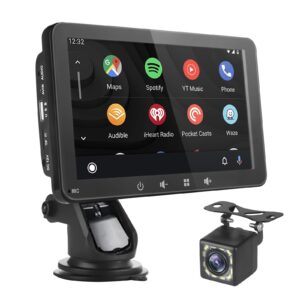 Portable Car Stereo with Wireless Carplay and Android Auto - 7" Touchscreen Car Radio with Mirror Link: Support Bluetooth |USB | AUX | TF (with12 V Camera)