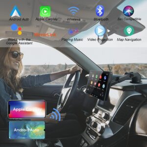 Portable Car Stereo with Wireless Carplay and Android Auto - 7" Touchscreen Car Radio with Mirror Link: Support Bluetooth |USB | AUX | TF (with12 V Camera)