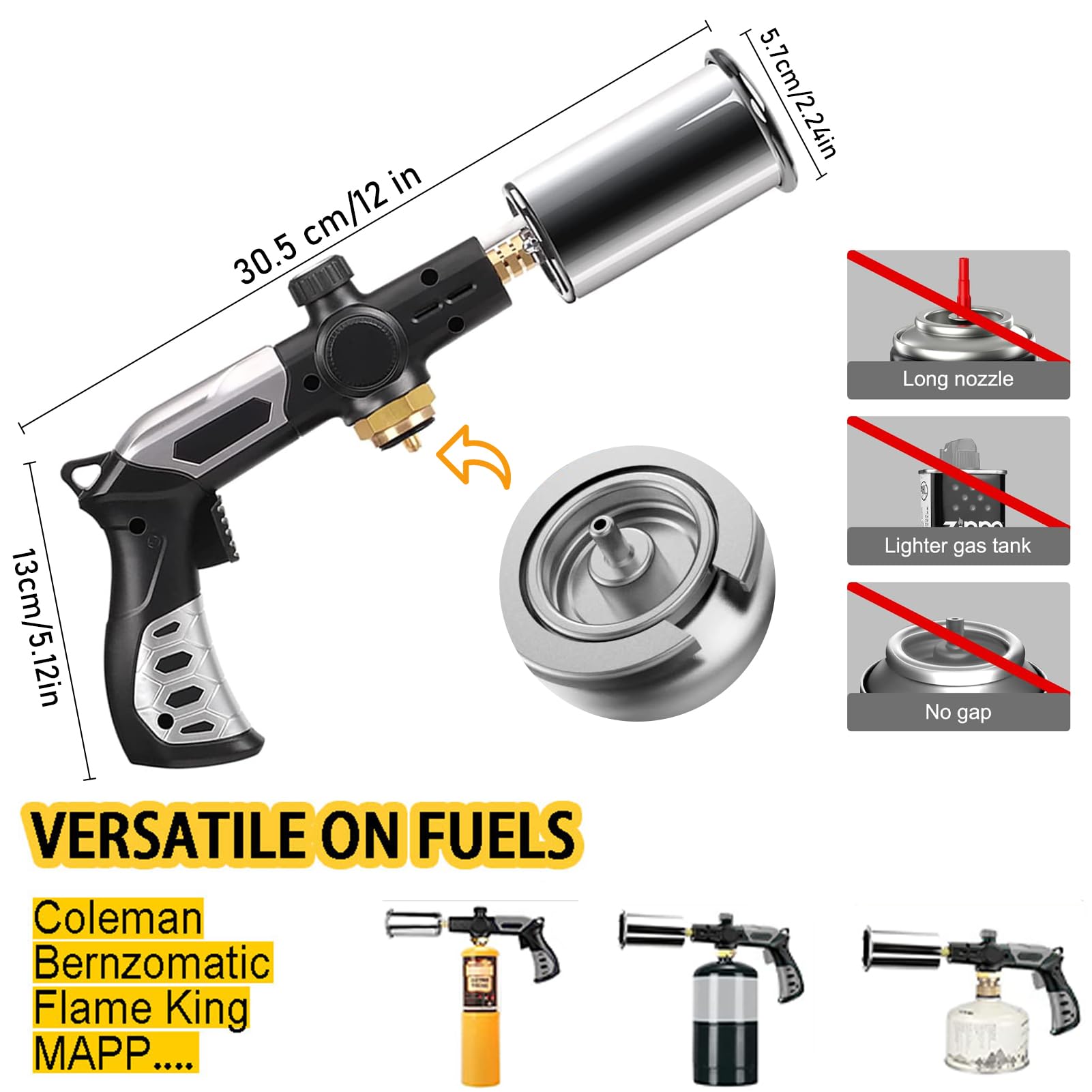 Powerful Grill & Cooking Torch, BBQ Torch Propane, Kitchen Blow Torch Gun, Grill Torch Fire Gun Culinary Kitchen Grilling Tool Adjustable Flamethrower Fire Gun for Searing Steak & Creme Brulee, BBQ