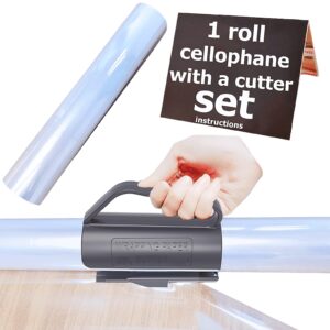 thmort clear cellophane wrap roll with a cutter dispenser set for gift wrap 16 inch x 100 feet fruit food package thick cellophane roll for basket gift arts craft wrapping cellophane