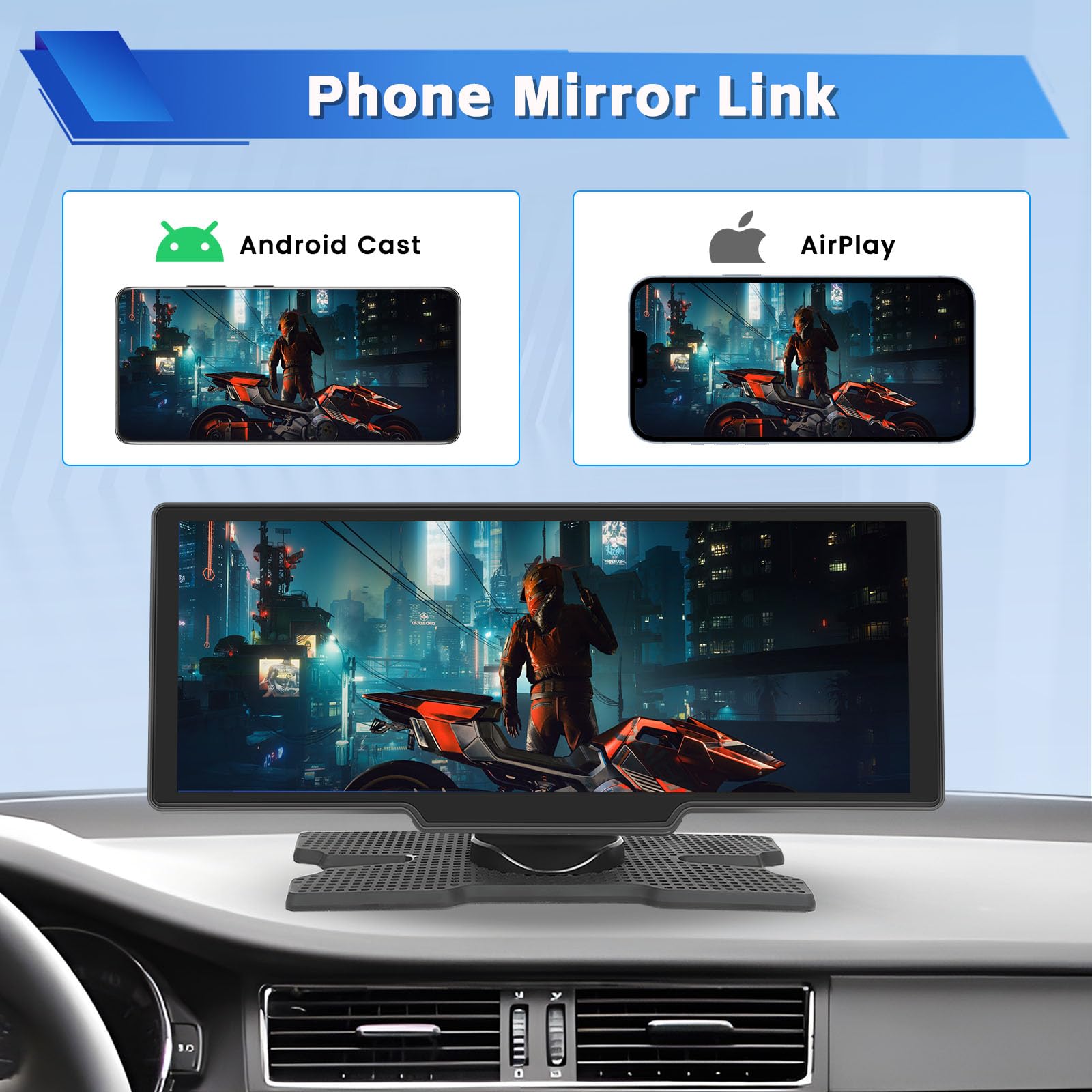 Hikity Portable Wireless Apple Carplay Android Auto Car Stereo, 10.26" HD IPS Touch Screen Portable Car Radio with Bluetooth Hands-Free/Mirror Link/GPS Navigation/Voice Control for All Vehicles