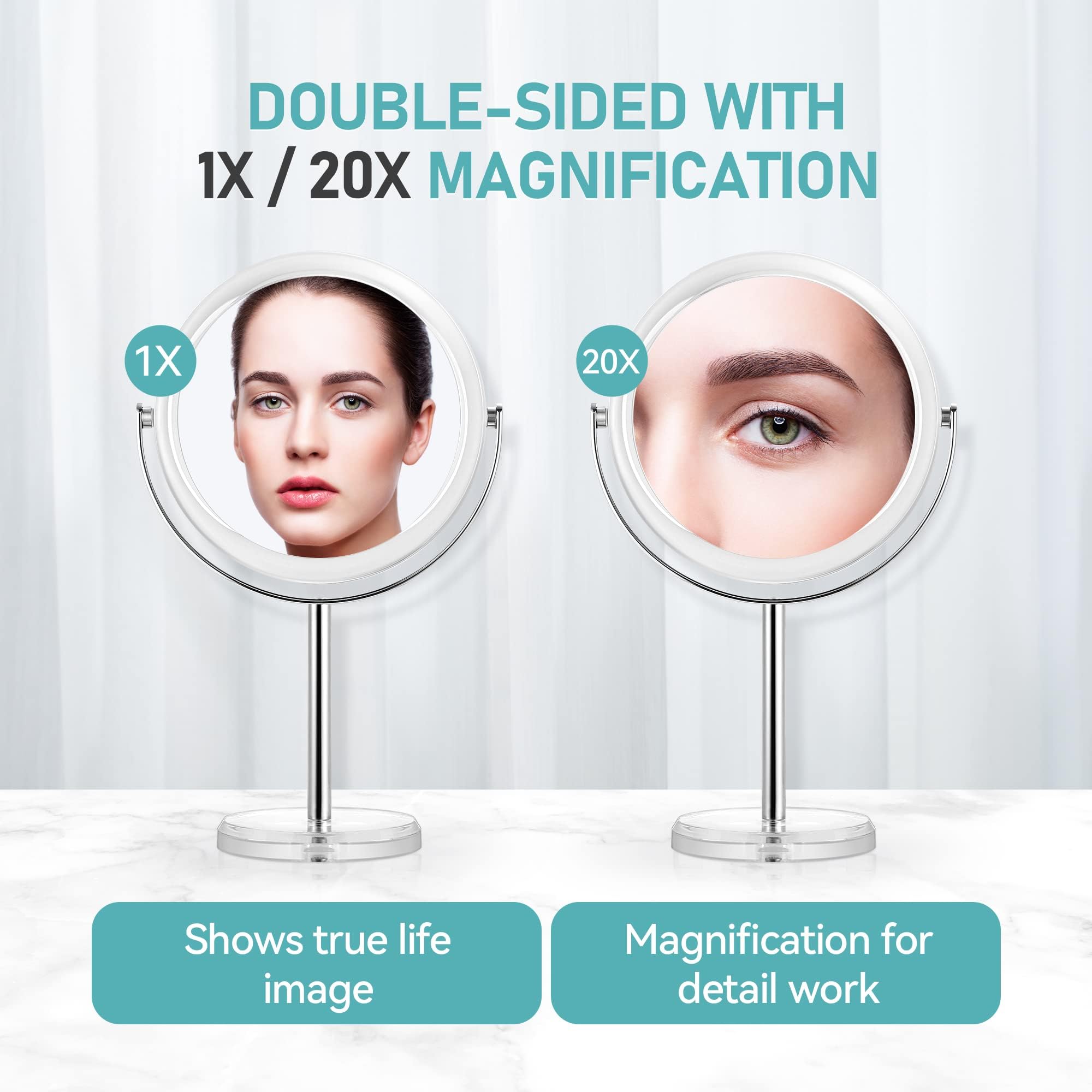 MIYADIVA 20X Magnifying Makeup Mirror,Double Sided 1X & 20X Magnifying Mirror with Stand,Tabletop Magnified Vanity Mirror with 360°Rotation for Bathroom or Bedroom 8 Inch