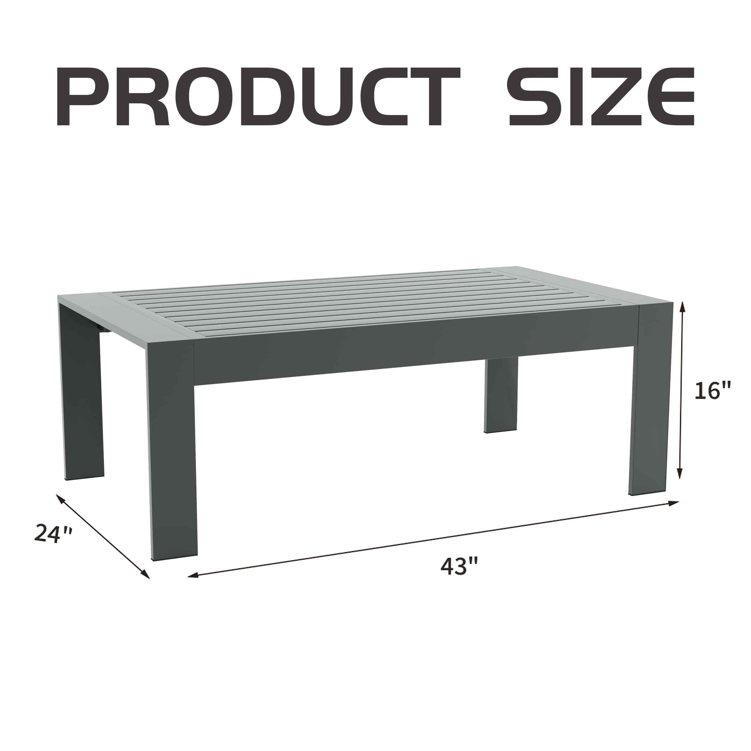 LayinSun Aluminum Outdoor Patio Coffee Table Modern Rectangle All-Aluminum End Table with Metal Frame