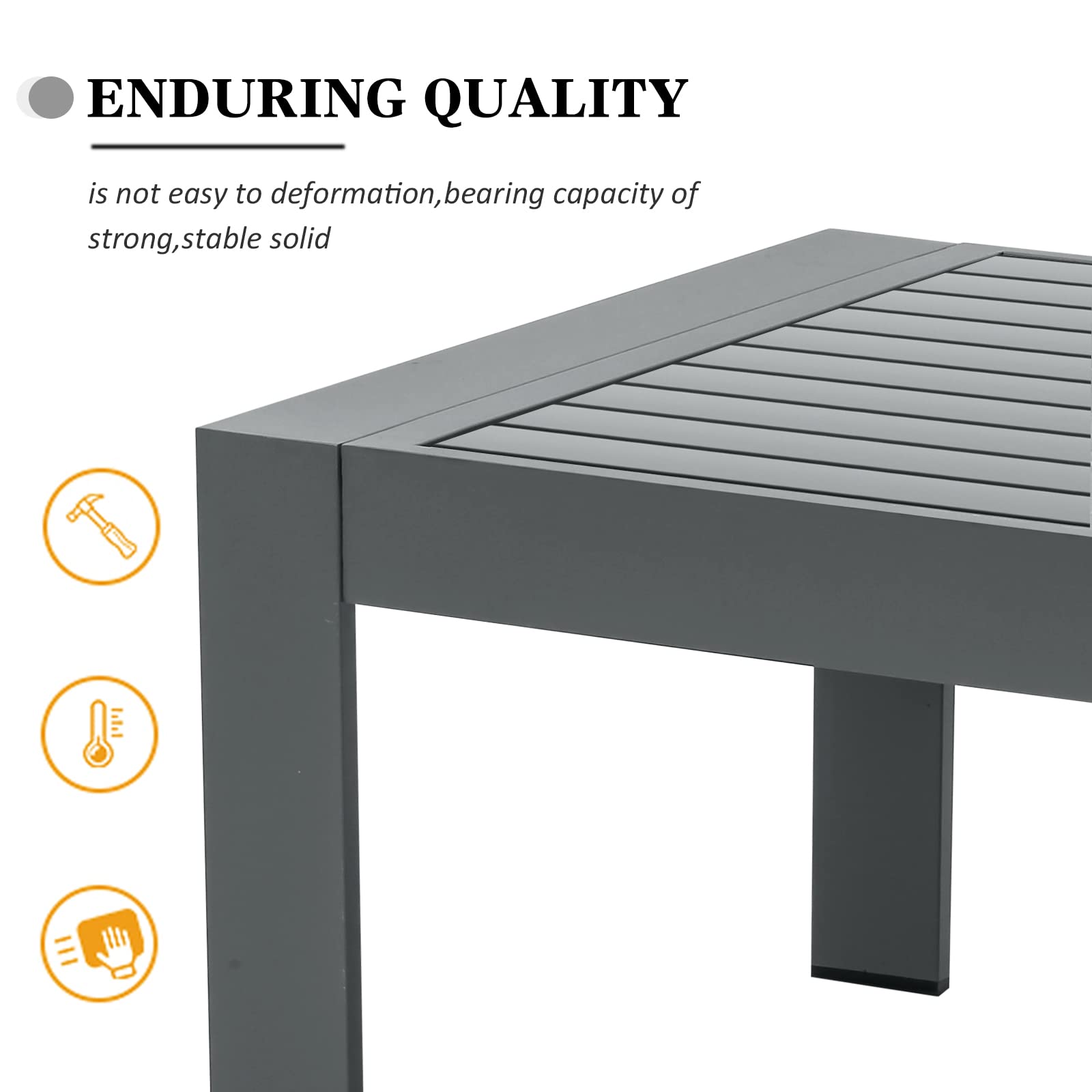 LayinSun Aluminum Outdoor Patio Coffee Table Modern Rectangle All-Aluminum End Table with Metal Frame