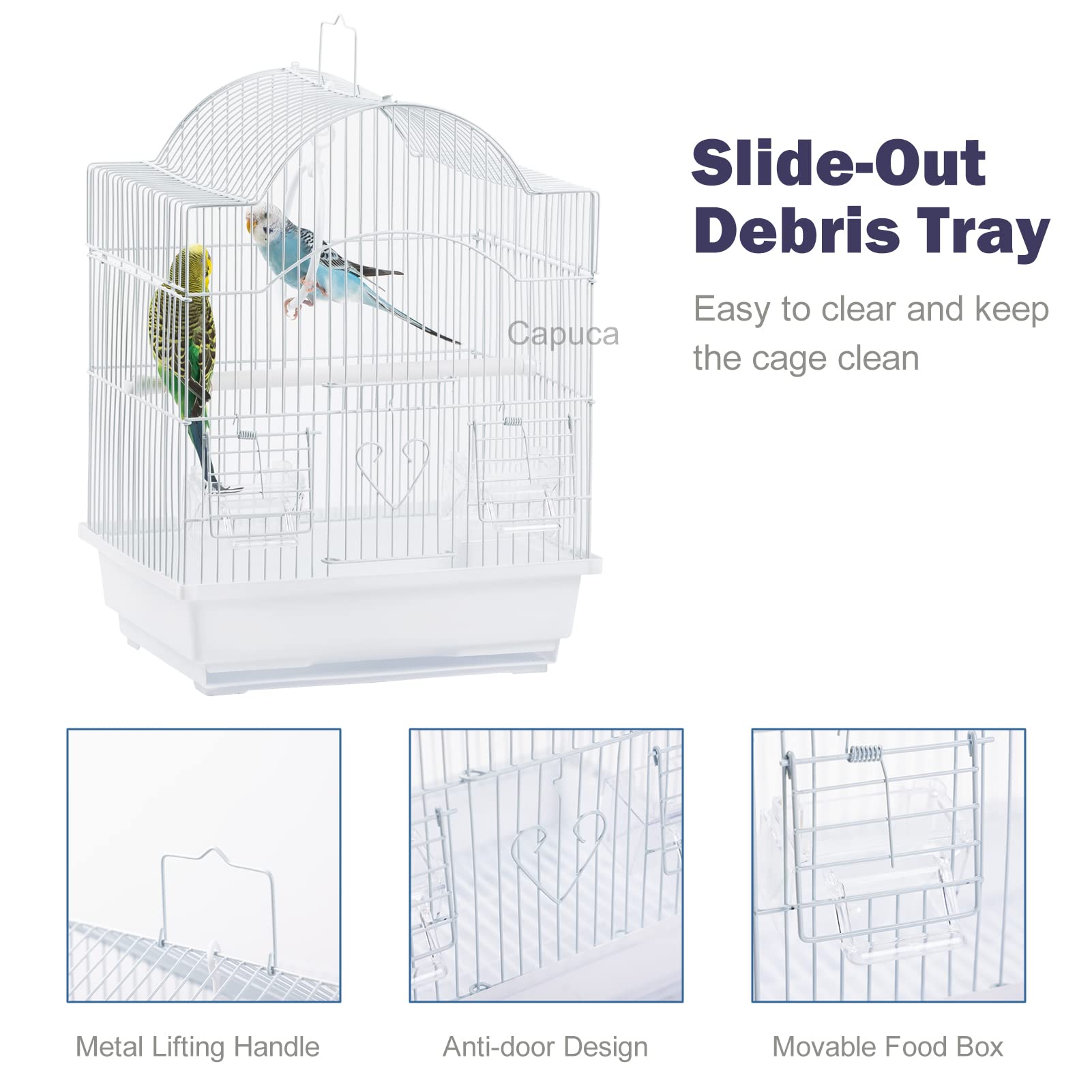 Capuca Small Bird Travel Cage-Lightweight Small Birds Starter Kit with Birdcages and Accessories Great for Parakeets Lovebirds Parrotlets Finches Canaries Removable Plastic Tray Include