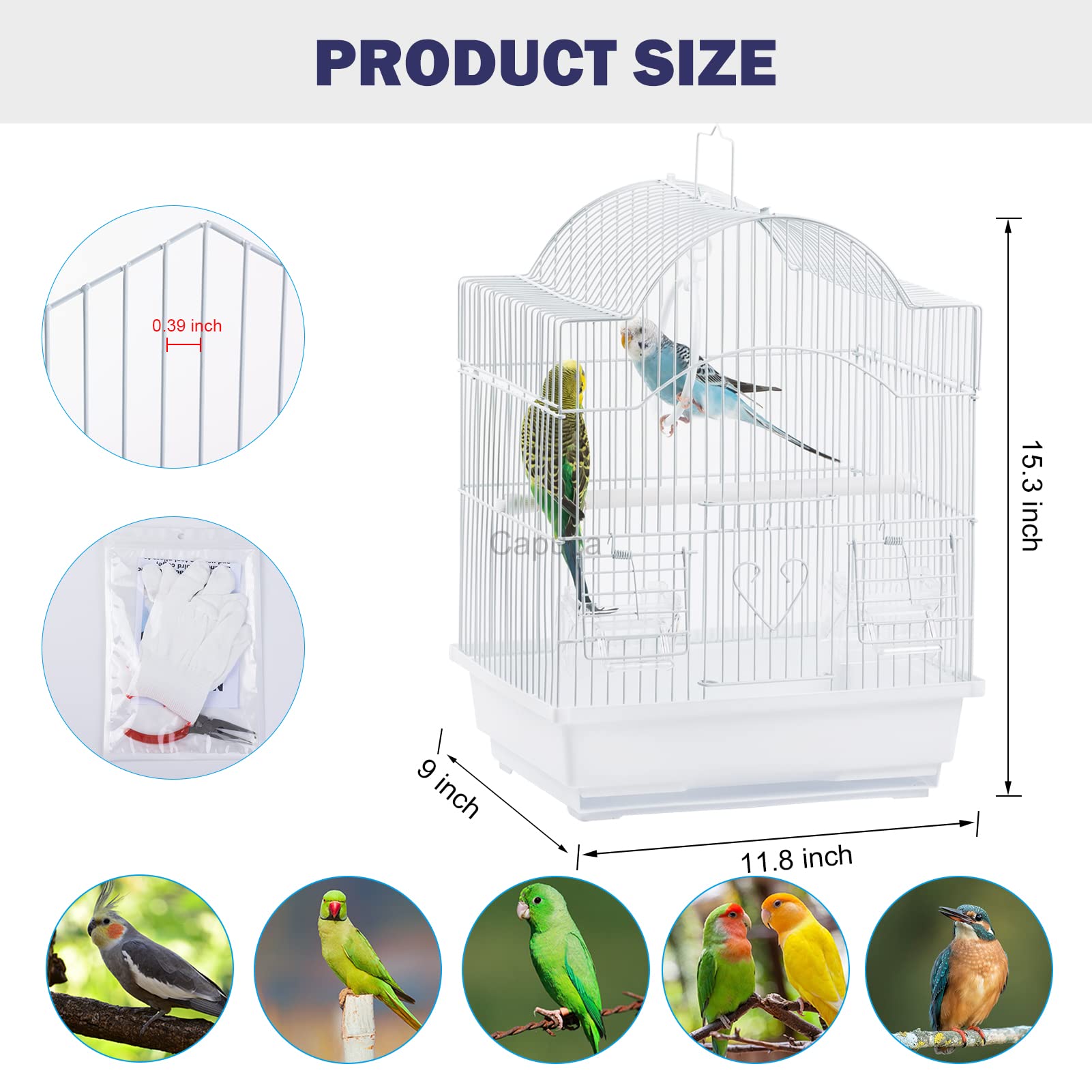 Capuca Small Bird Travel Cage-Lightweight Small Birds Starter Kit with Birdcages and Accessories Great for Parakeets Lovebirds Parrotlets Finches Canaries Removable Plastic Tray Include