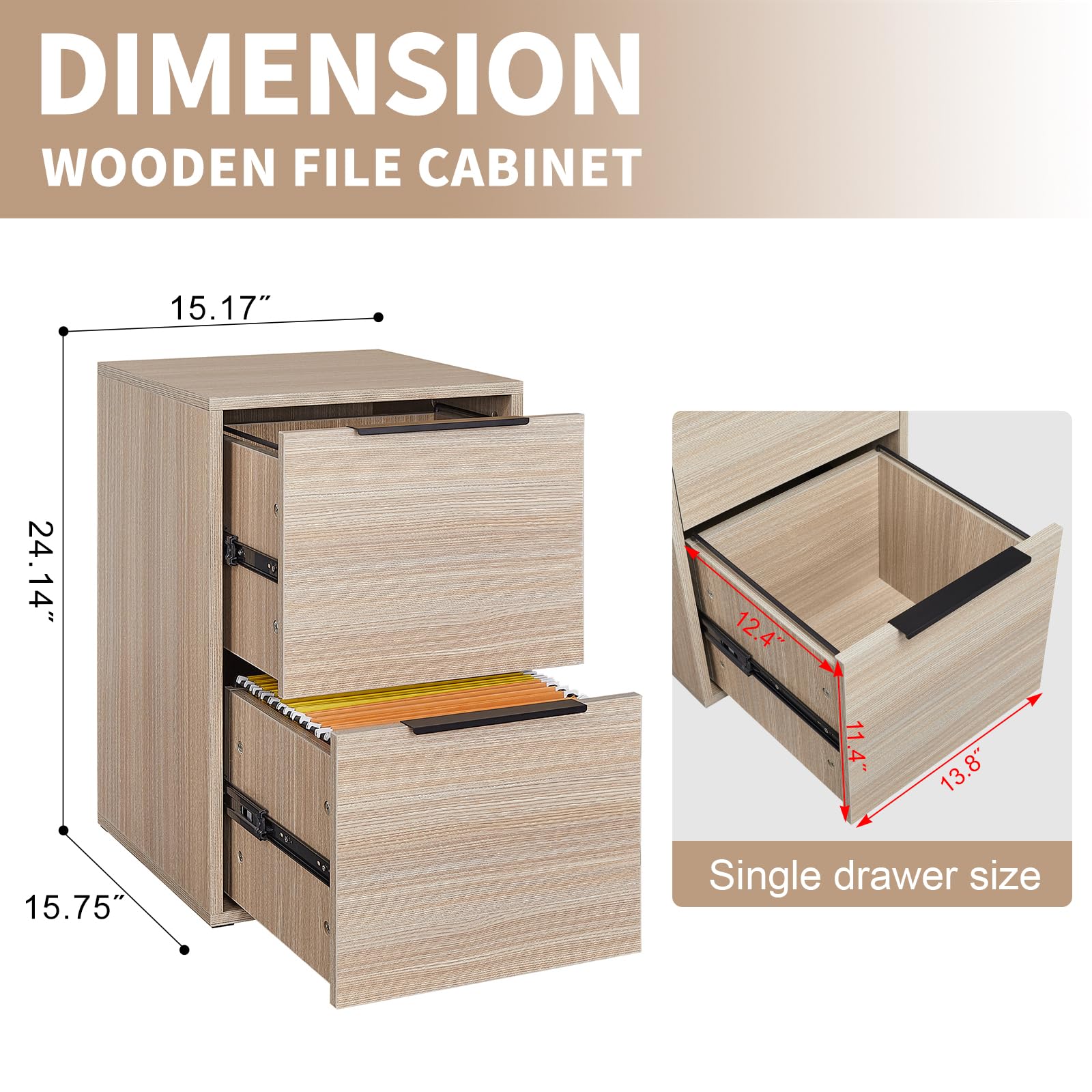 2 Drawer Wood File Cabinet,Vertical Wooden Storage Filing Cabinet for A4 or Letter Size,Under Desk Storage Cabinet for Home Office,Beige