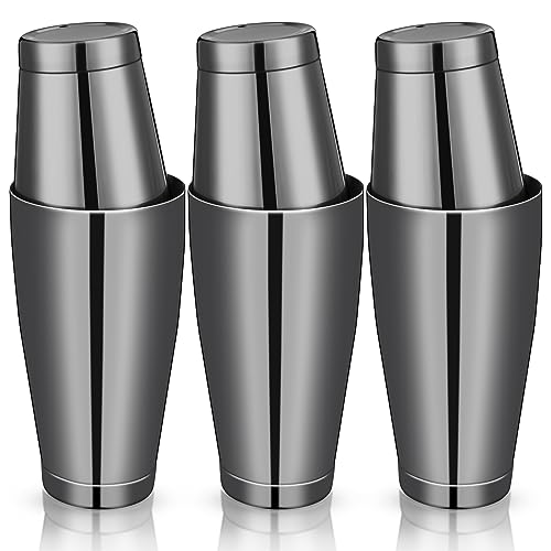 6 Pcs Cocktail Shakers Professional Bar Shaker Boston Shaker Set Stainless Steel Martini Shaker Drink Mixer Basic Tool Weighted Shake Metal Can Cocktail Shaker Set, 18 oz, 28 oz (Black)