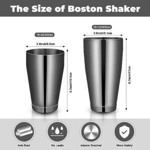 6 Pcs Cocktail Shakers Professional Bar Shaker Boston Shaker Set Stainless Steel Martini Shaker Drink Mixer Basic Tool Weighted Shake Metal Can Cocktail Shaker Set, 18 oz, 28 oz (Black)