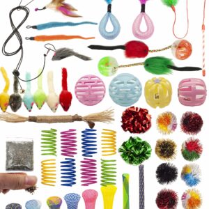 Fashion's Talk Cat Toys 50 Pcs for Indoor Cats,Interactive Door Hanging Mice Feather Toy Cat Spring Toy Cat Wand Catnip Crinkle Balls Silvervine Sticks Balls Kitten Toys Bulk