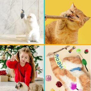 Fashion's Talk Cat Toys 50 Pcs for Indoor Cats,Interactive Door Hanging Mice Feather Toy Cat Spring Toy Cat Wand Catnip Crinkle Balls Silvervine Sticks Balls Kitten Toys Bulk